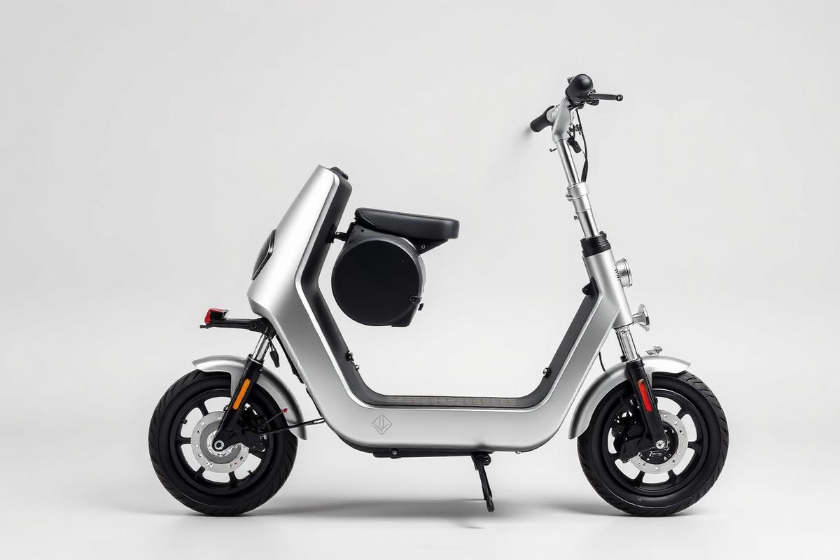 Scooter électrique compact argenté de profil